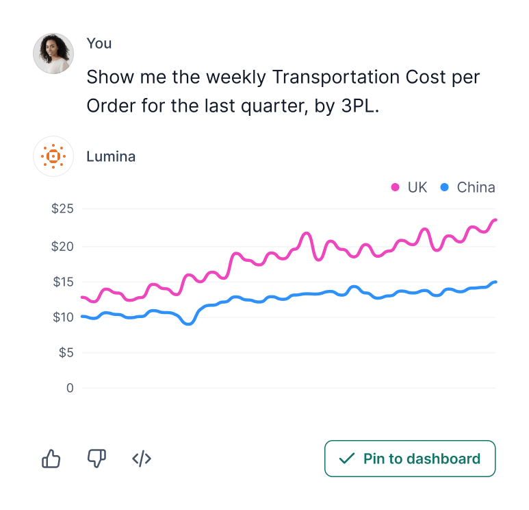 Lumina AI generating transportation cost analytics